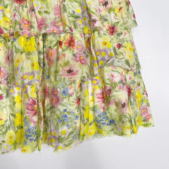 LoveShackFancy Small S Yellow Floral Brynlee Ruffle Tiered Skirt Cotton Silk - Picture 5 of 12